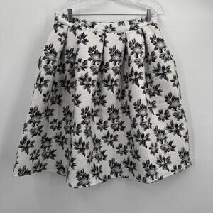 COMME USA Skirt Womens Large White Black Floral Jacquard Pleated A-Line Lined